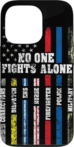 Vista 10 de Funda para iPhone 16 con bandera estadounidense de línea fina y policía de bomberos militares