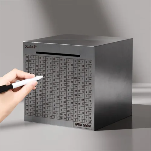 Vista 8 de Caja Fuerte de Dinero en Efectivo Alcancía de Acero Inoxidable para Adultos con Conteo Meta de 5000 Dólares Niños Caja Fuerte de Metal Grande Romper