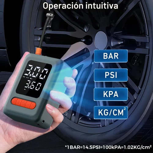 Vista 7 de ApexNexus Inflador de Neumáticos Compresor de Aire Portátil y Arrancador de Coche, Bomba de Aire Inalámbrica con Luz LED y Manómetro de Presión