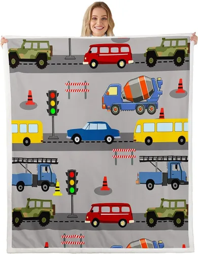 Vista 21 de Erosebridal Manta de forro polar con diseño de camiones y excavadoras, de 40 x 50 pulgadas, color amarillo, para niños, niños, adolescentes