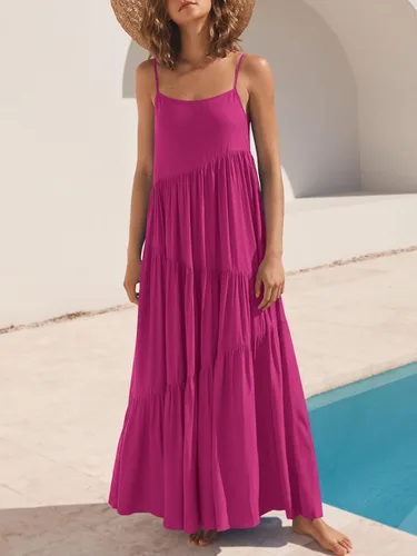 Vista 2 de ANRABESS - Vestido largo de verano para mujer, vestido de lino casual, holgado, sin mangas, con tirantes delgados y estilo bohemio, para playa