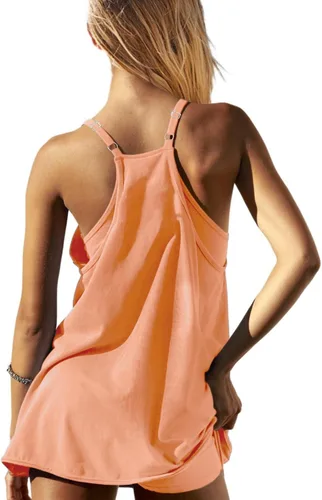 Vista 2 de Enterizo de entrenamiento para mujer con pantalones cortos debajo, sin mangas, tirantes delgados, trajes atléticos, trajes casuales de vacaciones