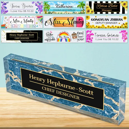 Vista 11 de Placa de nombre de escritorio personalizada de bloque de acrílico personalizado para oficina, placa de escritorio personalizada, decoración