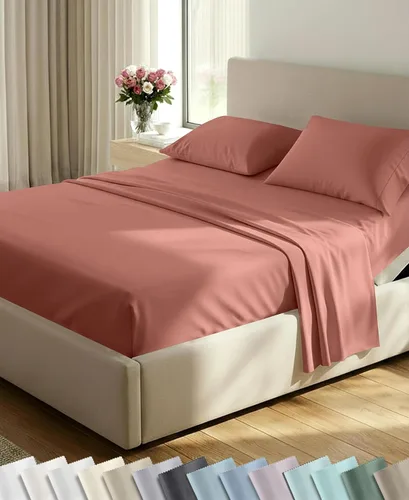 Vista 24 de California Design Den Juego de sábanas tamaño King, 100% algodón, sábanas lujosas de 600 hilos con bolsillo profundo, ropa de cama duradera con 16
