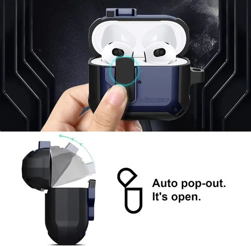Vista 2 de Nillkin Funda para Airpods 3 con bloqueo magnético seguro, funda protectora para Airpods 3 con llavero de metal, cuerpo completo a prueba de golpes