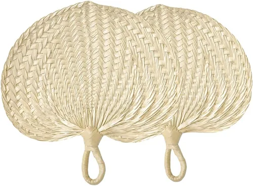 Vista 11 de TJCGCKK - Ventilador de paja tejida hecha a mano para verano, ventilador de mano de ratán, rafia, caña de caña, ventilador de paleta manual natural