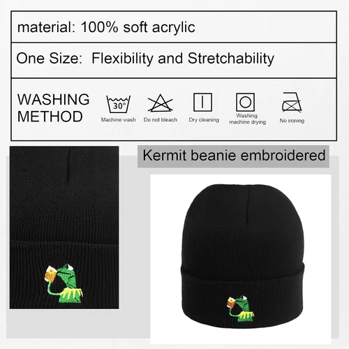 Vista 5 de Winter Kermit The Frog Beber - Gorro de punto grueso de gran tamaño unisex con puños