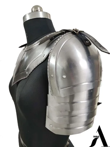Vista 8 de AnNafi Gorget medieval de hierro con hombreras góticas de brazo, protector de hombro para brazo, armadura de guerrero vikingo, protector de cuello