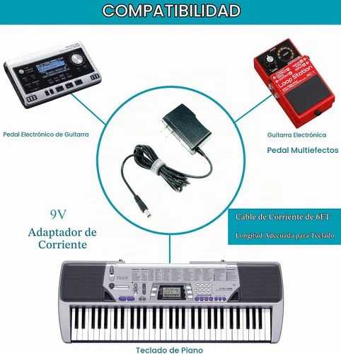 Vista 2 de Cargador de CA para Casio WK-200 Teclado 9V AC/DC Adaptador de cable de alimentación de conmutación