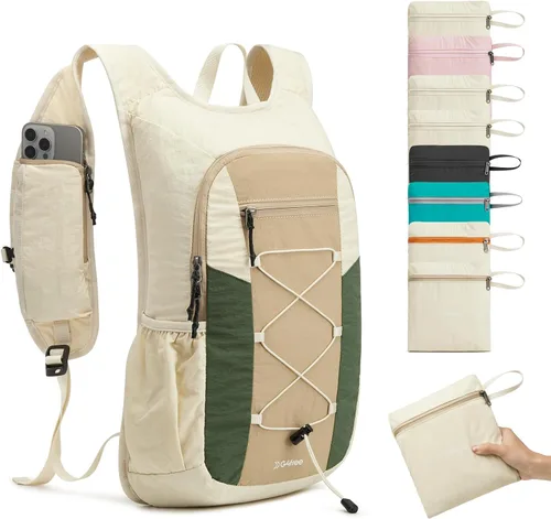 Vista 13 de G4Free Mochila de senderismo ligera y plegable de 20L para mujeres y Beige