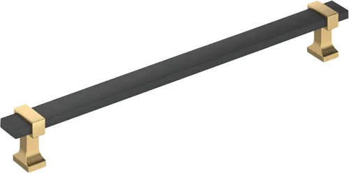 Vista 13 de Amerock Overton - Tirador para gabinete de 96 mm de centro a centro en acabado negro mate cepillado/bronce champán, BP36681BMBCZ