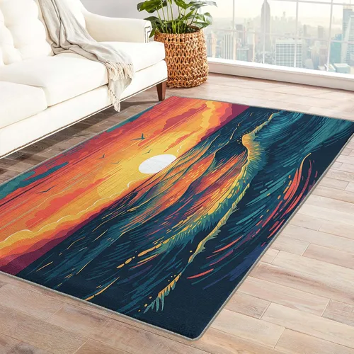 Vista 7 de Alfombra japonesa ondulada y decoración del hogar, alfombra de 4 x 5 pies, alfombras azules con ondas oceánicas para sala de estar, dormitorio, Onda