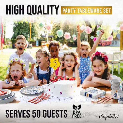 Vista 6 de Exquisite 350 Piezas Platos de Plástico de Cumpleaños Azules Para Fiestas, Juego de Platos Desechables de Cumpleaños Azules, 50 de Cada Juego