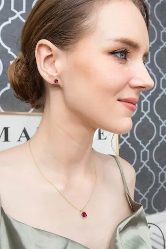 Vista 3 de Conjuntos de joyas para mujer, conjuntos de collar y aretes para mujer, joyas de piedra natal, piedra preciosa genuina o sintética, solitario