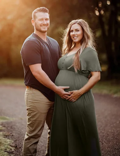 Vista 2 de Peauty Vestidos de maternidad de otoño para mujer, vestido de sesión de fotos de maternidad con botón decorativo, vestido de baby shower