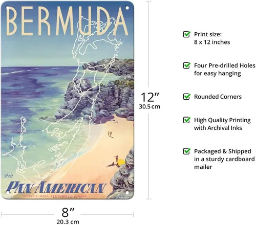 Vista 2 de Pacifica Island Art Bermuda - via Pan American World Airways - Póster vintage de viaje de aerolínea por Loweree c.1953 - Cartel de metal vintage