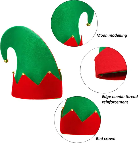 Vista 2 de SATINIOR 6 Piezas Sombreros de Fieltro de Elfo de Navidad Xmas Sombreros de Elfo de Santa Rojo y Verde con Campanas para Niños Adultos Regalos