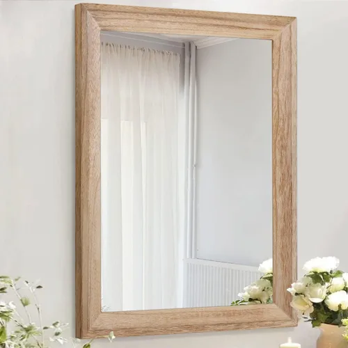 Vista 11 de AAZZKANG Espejos rústicos para pared, espejo rectangular con marco de madera, decorativo para granja, dormitorio, baño, sala de estar, pequeño