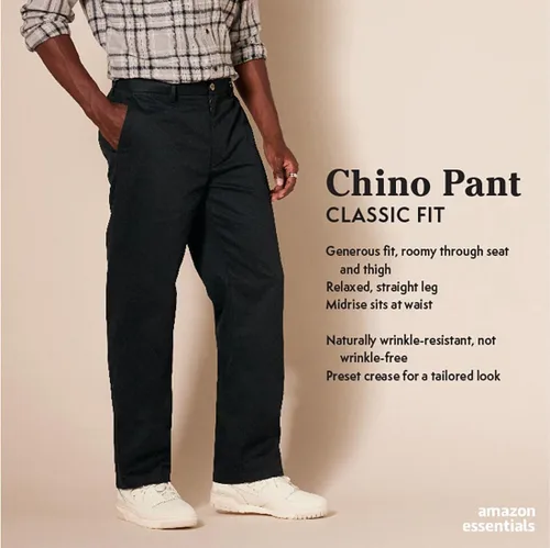 Vista 2 de Tienda Essentials Pantalón chino de corte clásico, resistente a las arrugas, sin pinzas, para hombre (disponible en tallas grandes y altas)