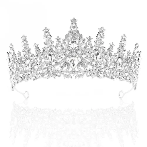 Vista 7 de Tiara para mujer, coronas de reina de cristal, tiaras de princesa con diamantes de imitación, accesorios para el cabello real perfectos para Plateado