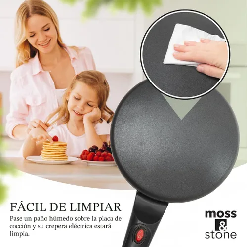 Vista 4 de Moss & Stone Máquina Eléctrica para Crepas – Sartén Portátil para Crepas de 8" Antiadherente con Plato de Inmersión, Apagado Automático, Interruptor