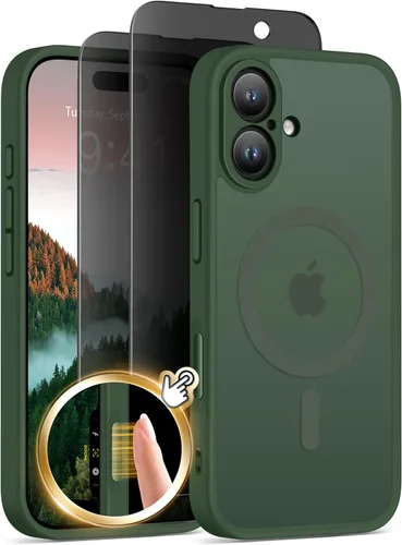 Vista 11 de GolbinBox - Funda magnética para iPhone 13 Pro Max, compatible con MagSafe, protección de cámara, protector de privacidad, funda translúcida mate, a