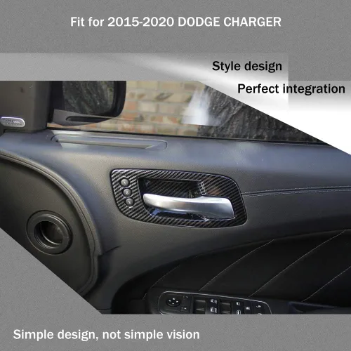 Vista 2 de Crosselec - Cubierta de mango interior de fibra de carbono para puerta para Dodge Charger 2011-2021 / Chrysler 300 2015-2021 Negro