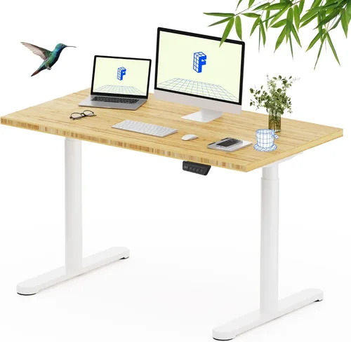 Vista 25 de FLEXISPOT Escritorio de pie de bambú sólido, escritorio de bambú real de 48 x 24 pulgadas con grano natural, estación de trabajo duradera