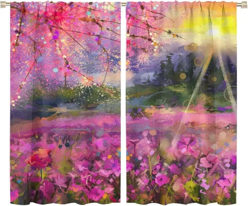 Vista 39 de Cortinas opacas con diseño floral de galaxia azul abstracta para dormitorio, cortinas de ventana de teñido anudado con diseño de flor de cerezo