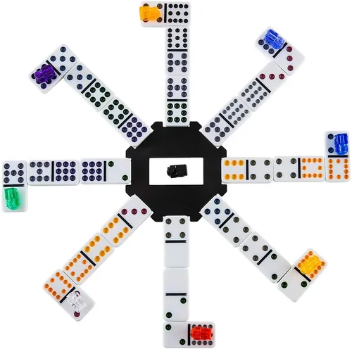 Vista 2 de Homwom - Juego de Mexican Train Dominó, carretas hasta el número 12 con caja de aluminio