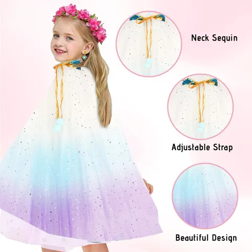 Vista 4 de kidzkube Vestido de princesa para niñas, ropa de capa de princesa con corona, vestidos de princesa para niña de 3 a 8 años, regalo de cumpleaños