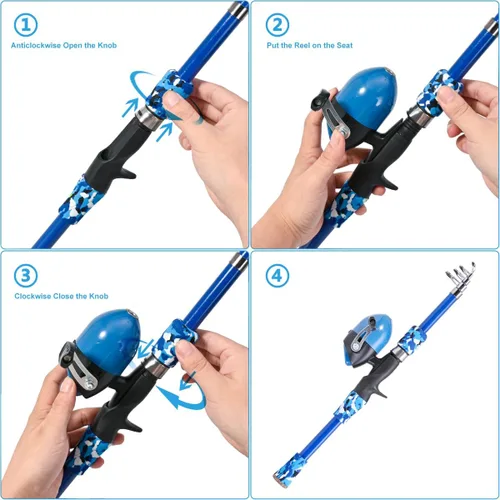 Vista 6 de LEOFISHING Juego de 2 Cañas de Pescar Portátiles para Niños Paquete de 2 Cañas de Pescar Telescópicas para Niños y Niñas Combos de Caña de Pescar