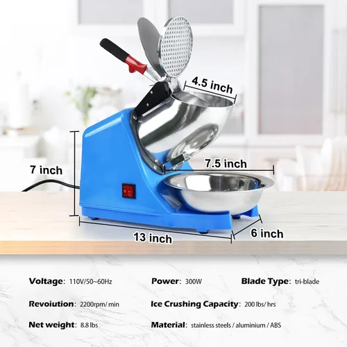 Vista 6 de Máquina eléctrica de hielo afeitado, con picahielo y cuchara, 3 cuchillas de máquina eléctrica de cono de nieve (300 W, 2200 r/min), máquina