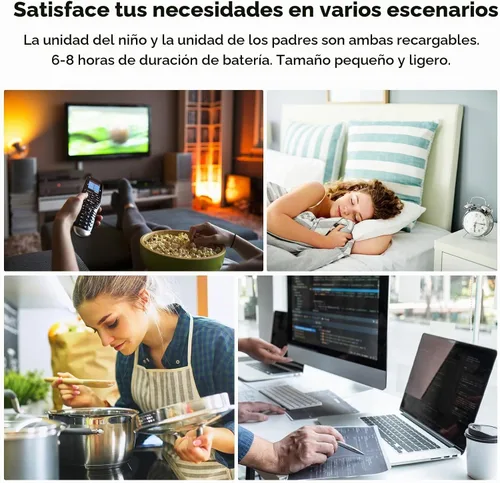 Vista 8 de Monitor de audio para bebés con batería recargable, walkie talkies para niños con conversación bidireccional y sonido claro, rango de 1000 pies