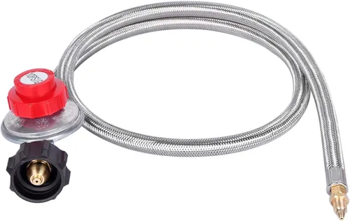 Vista 2 de GasSaf conector de parrilla de 4 pies y de 0 a 10 psi regulador de propano ajustable de alta presión con manguera para parrilla de mesa, mesa
