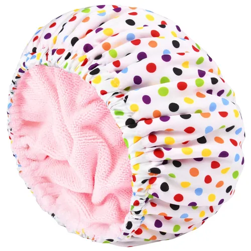 Vista 13 de Gorro de ducha para mujer, gorro de baño negro, reversible, grande, impermeable, ajustable, forro de rizo y banda elástica, dobladillo elástico