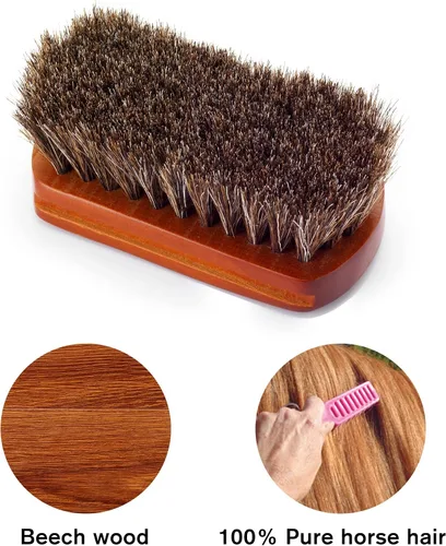 Vista 6 de Mini cepillo de zapatos de 4 pulgadas, cepillo portátil de pelo de caballo con mango de madera natural, cepillo de cerdas suaves para limpiar, pulir