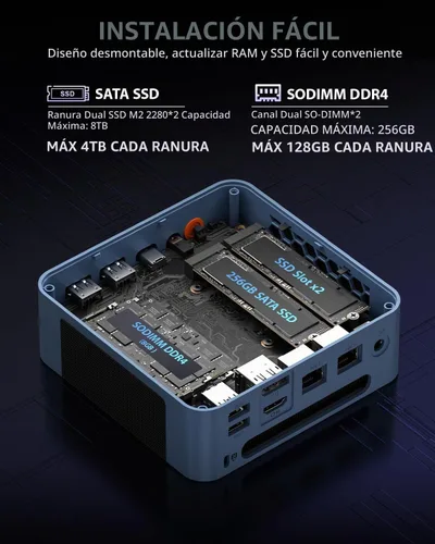 Vista 4 de BOSGAME Mini PC E5 11 Pro, AMD Ryzen 5300U 4C/8T, PC de oficina en casa de Azul