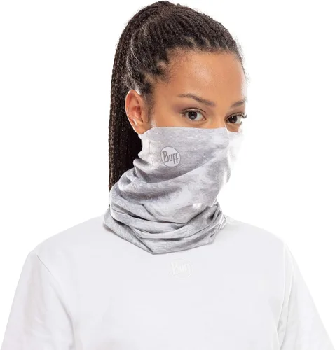 Vista 3 de BUFF CoolNet - Polaina de cuello UV, protección solar UPF 50, transpirable, versátil, máscara facial de secado rápido, blanco y gris, tamaño adulto