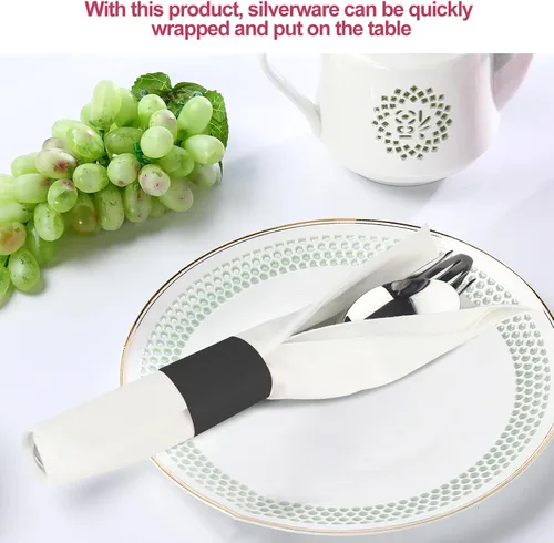 Vista 4 de Germiwipe - 2500 servilletas autoadhesivas de papel negro Bandas de cubiertos, servilleteros perfectos para fiestas de cumpleaños, bodas
