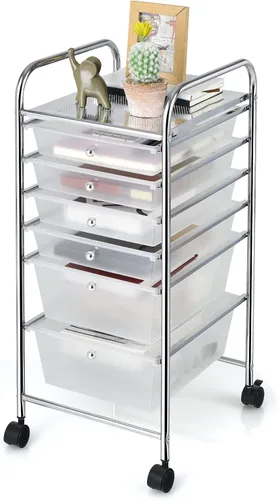 Vista 22 de Giantex Carro Organizador con 6 Cajones, con Ruedas, para Herramientas, Papel de Recortes, Hogar, Oficina, Escuela, Carro Utilitario Móvil Multiusos
