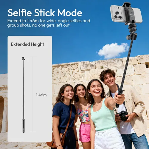 Vista 8 de Soporte de trípode mejorado de 59 pulgadas con apertura automática de 4 patas, trípode de piso ULANZI TT24 Vlogging Selfie, cabeza de bola