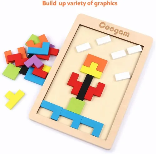 Vista 11 de Coogam Rompecabezas de Bloques de Madera Juguete de Acertijos Cerebrales Tangram Rompecabezas de Inteligencia Colorido Juego de Bloques Rusos 3D