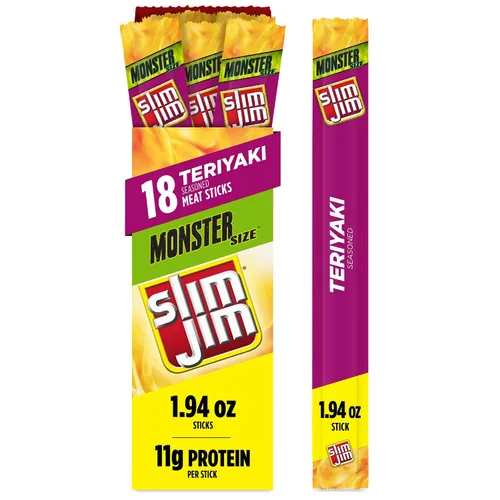 Vista 16 de Slim Jim Monster Smoked Jerky Sticks, sabor original, 1.94 onzas, 18