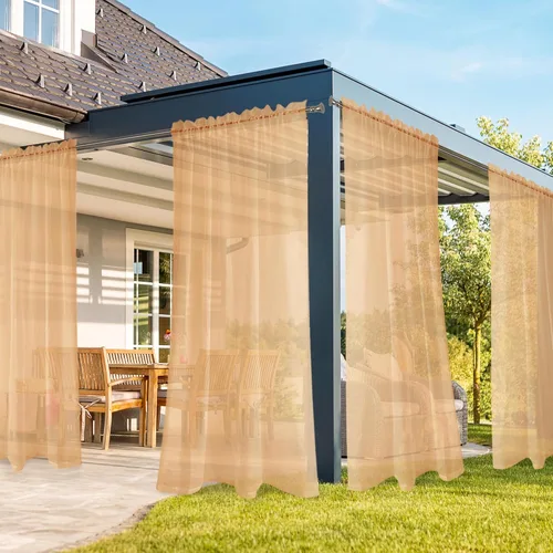 Vista 10 de SpaceDresser Cortinas traslúcidas para patio y exteriores, 4 paneles impermeables con bolsillo para barra, cortina interior para sala de estar Aqua