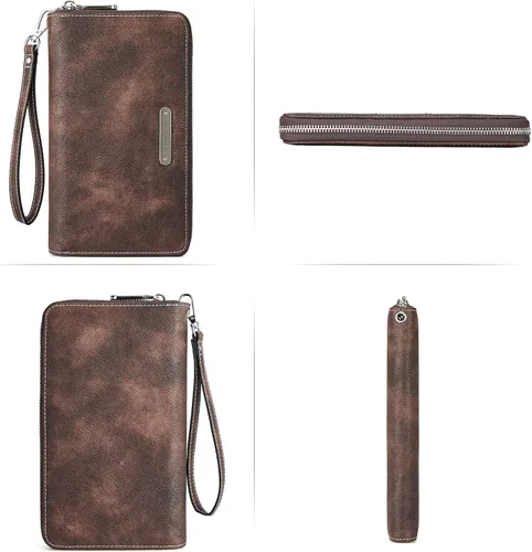 Vista 4 de BOSTANTEN - Carteras de cuero para mujer, bloqueo de identificación por radio frecuencia (RFID), cierre de cremallera alrededor, tarjetero, cartera