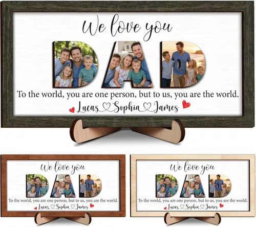 Vista 8 de Regalos personalizados de béisbol con texto en inglés «We Caught the Best Dad», regalos para el Día del Padre de parte del hijo, marco de madera