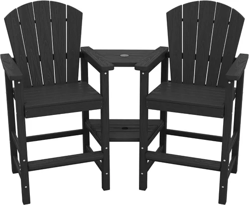 Vista 16 de SERWALL Juego de 2 sillas altas Adirondack con paraguas de 9 pies, sillas de exterior de altura de barra de HDPE, taburetes de bar Adirondack