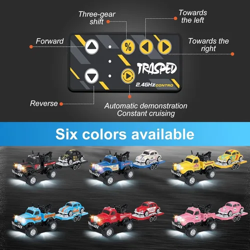 Vista 5 de MOONTOY 1:64 Escala Mini RC Car Alloy RC Truck con luces LED y remolque 2.4Ghz Remote and App Control Toy Car, 3-Speed Adjustment Pocket Mini Rc