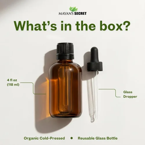 Vista 2 de Mayan's Secret Aceite de sésamo orgánico, prensado en frío, sin refinar, sin hexano y aceite de semilla de sésamo orgánico para piel, cuerpo, cara